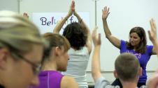 Yoga teacher is more relaxed breathing through the nose