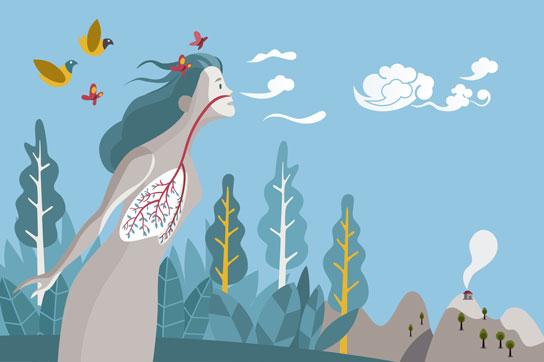 Woman with lungs illustrated as trees