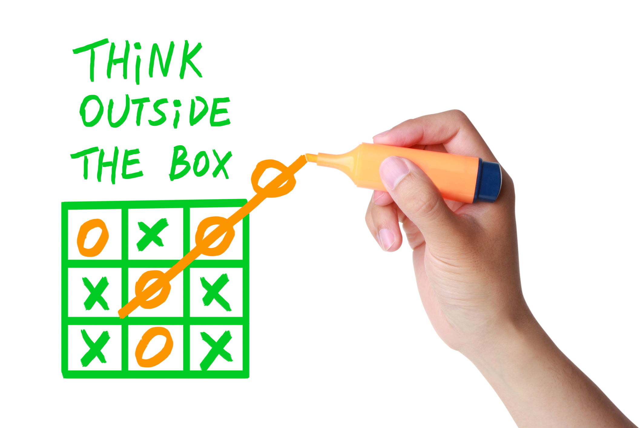 Hand drawing tic-tac-toe line outside box